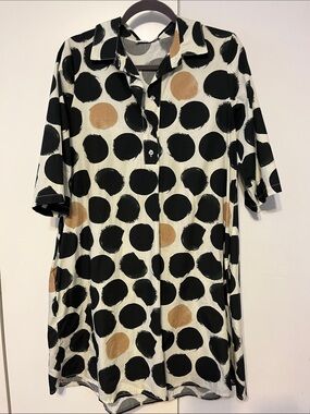 Polka Dot Midi Dress in Black & Tan